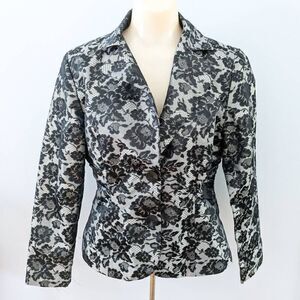 Scott Taylor Petite Floral Lace Print Black and Silver Blazer